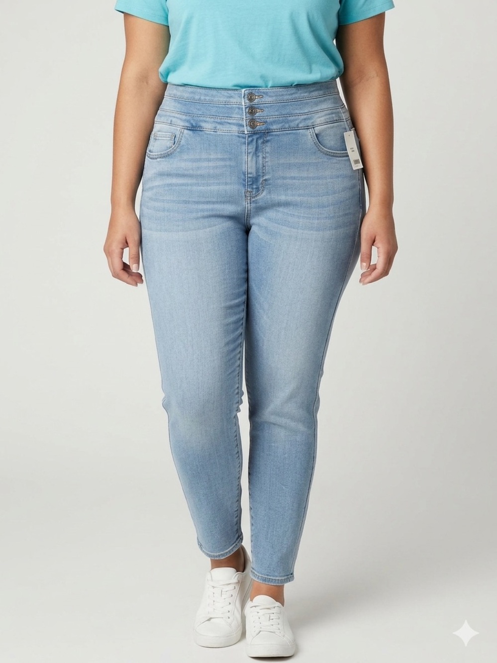 NWT FRANKIE & STELLA JEANIOLOGIE 3 Button Light Wash High Rise Skinny Jeans 18W